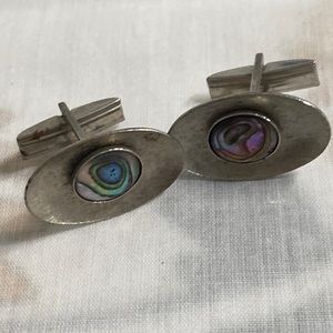 Abalone Shell Silver Tone Vintage Cuff Links
